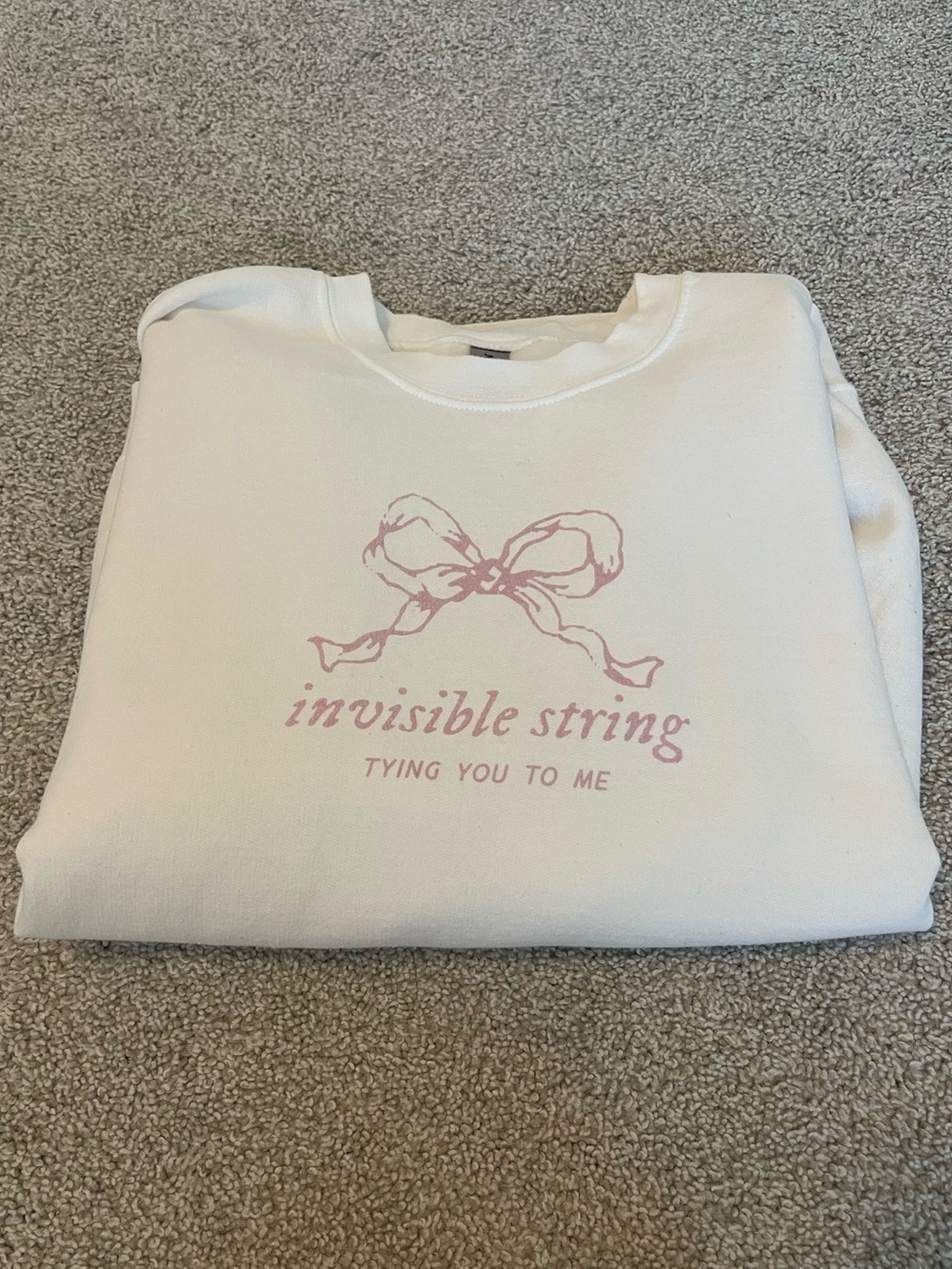 Taylor Swift Gildan Sweatshirt with Pink Bow Graphic - "Invisible String"